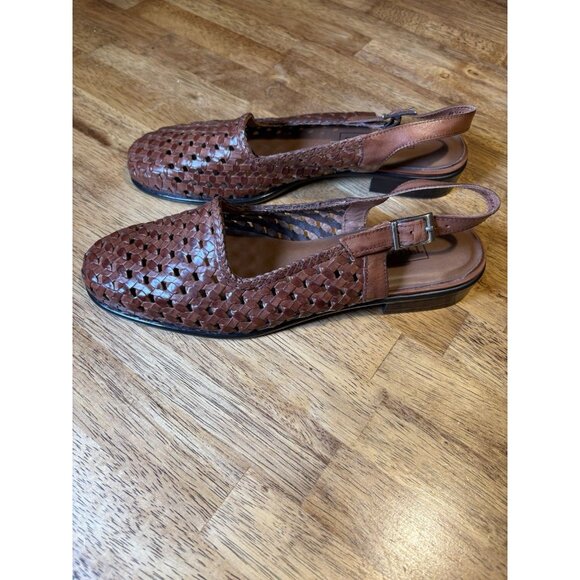 TROTTERS Lea Woven Brown Leather Slingback Flats Huarache Quiet Luxury Size 8.5 - Picture 3 of 8